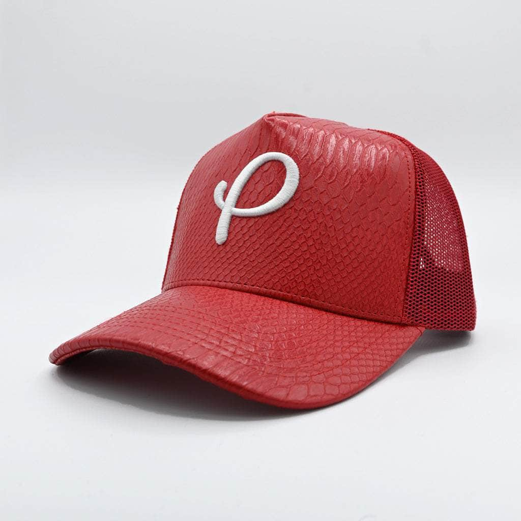 P Logo Leather Trucker Hat - Snake - Gold Presidents