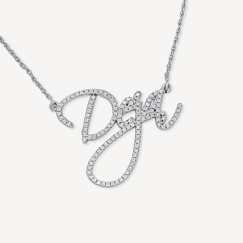 Gold Presidents Women's Custom Name Necklace White Gold / 9 Letters Womens Custom Cursive Name Pendant