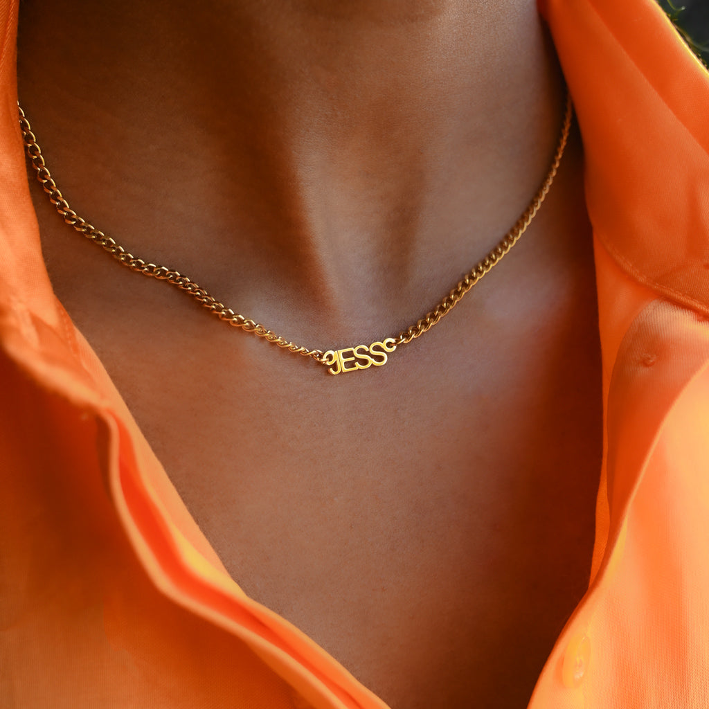 Gold Presidents Women's Custom Name Necklace Yellow Gold / 9-Letters Custom Cuban Link Chain Name Necklace