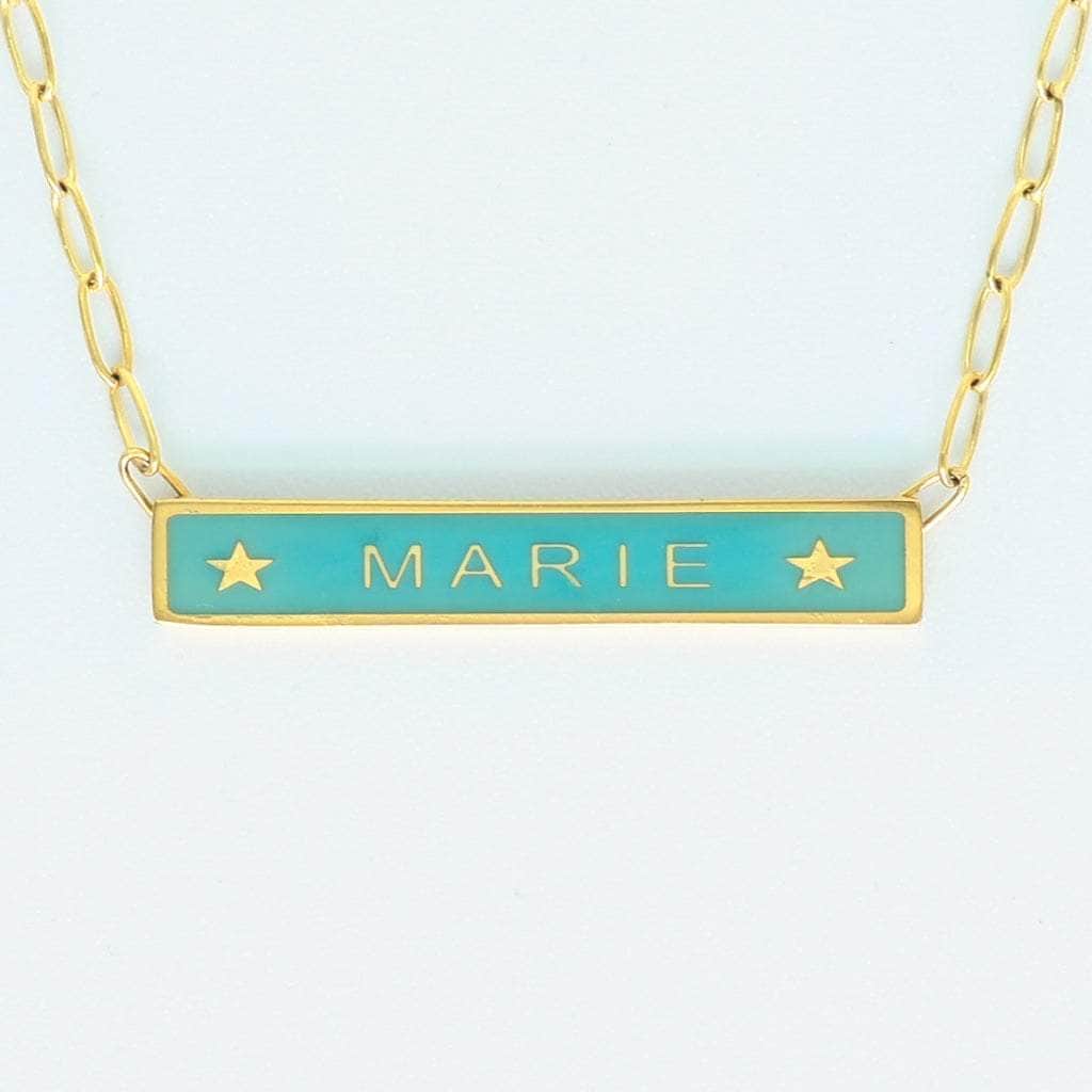 Gold Presidents Women&#39;s Custom Name Necklace Yellow Gold / Blue / Hearts ❤️️ Womens Custom Bar Name Necklace
