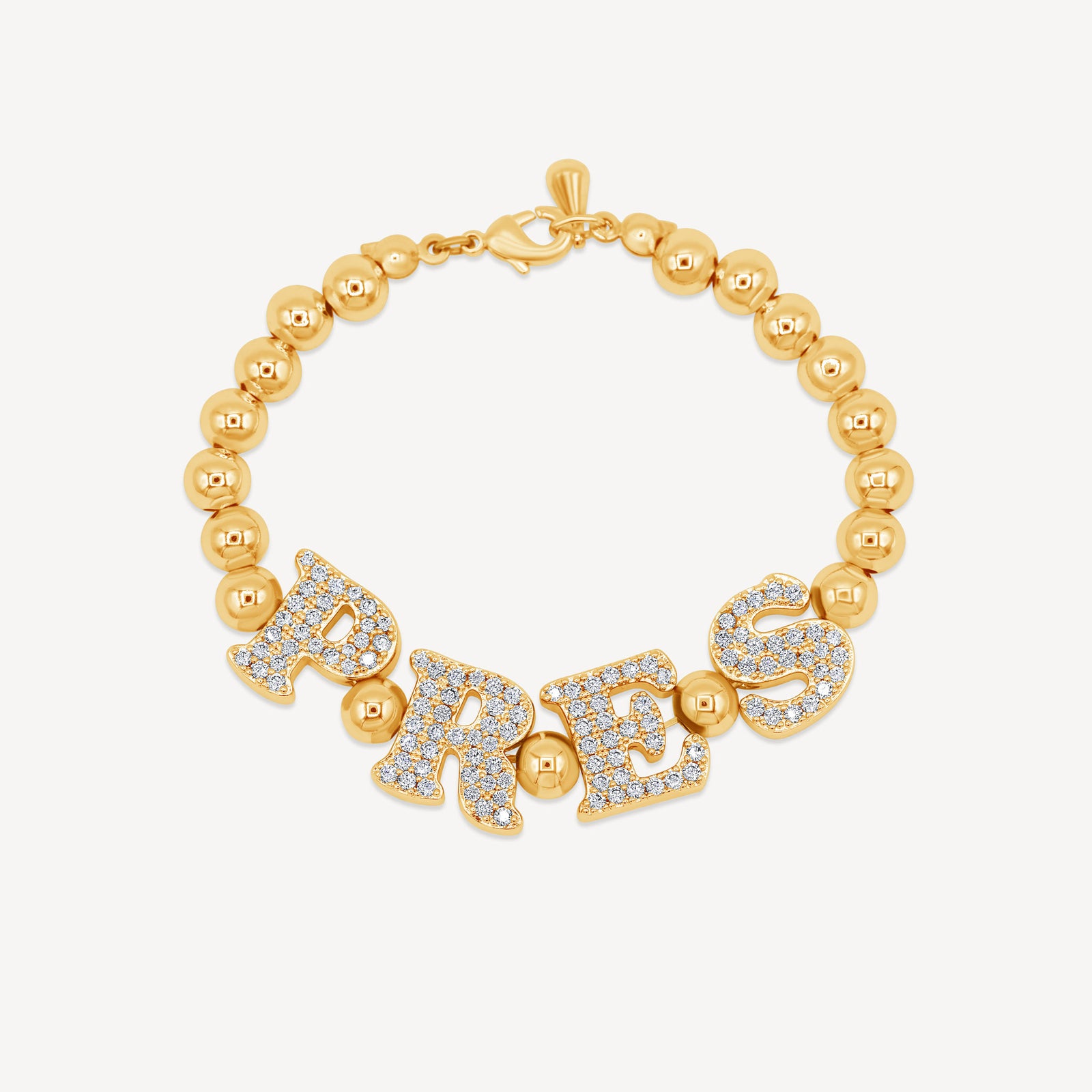 Gold Presidents Women's Tennis Bracelet Yellow Gold Custom Bubble Initial Gold Bead Bracelet