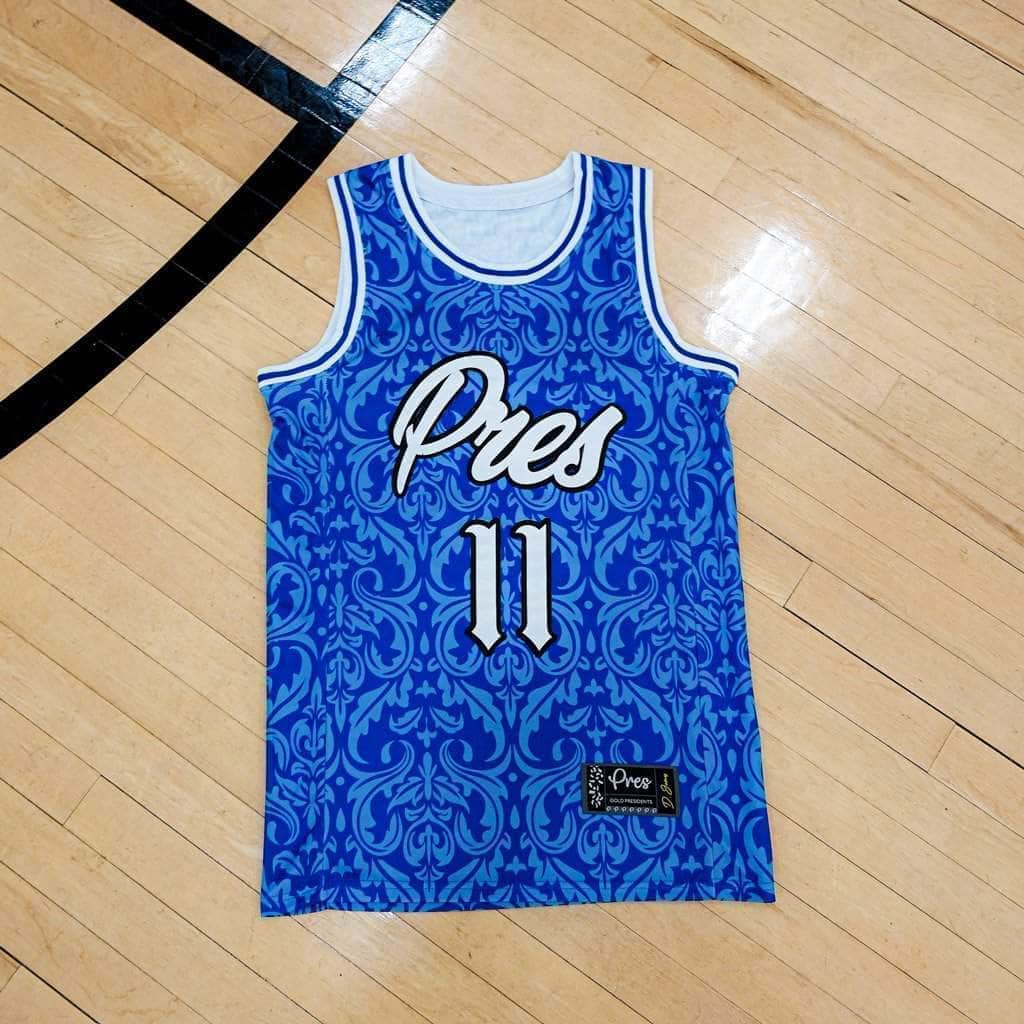 Pres Blue / S Gold Pres Basketball Jersey