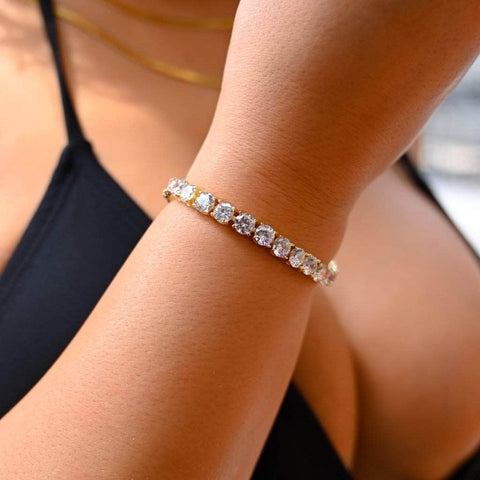 Bracelet tennis diamant 5 mm pour femme en or jaune 