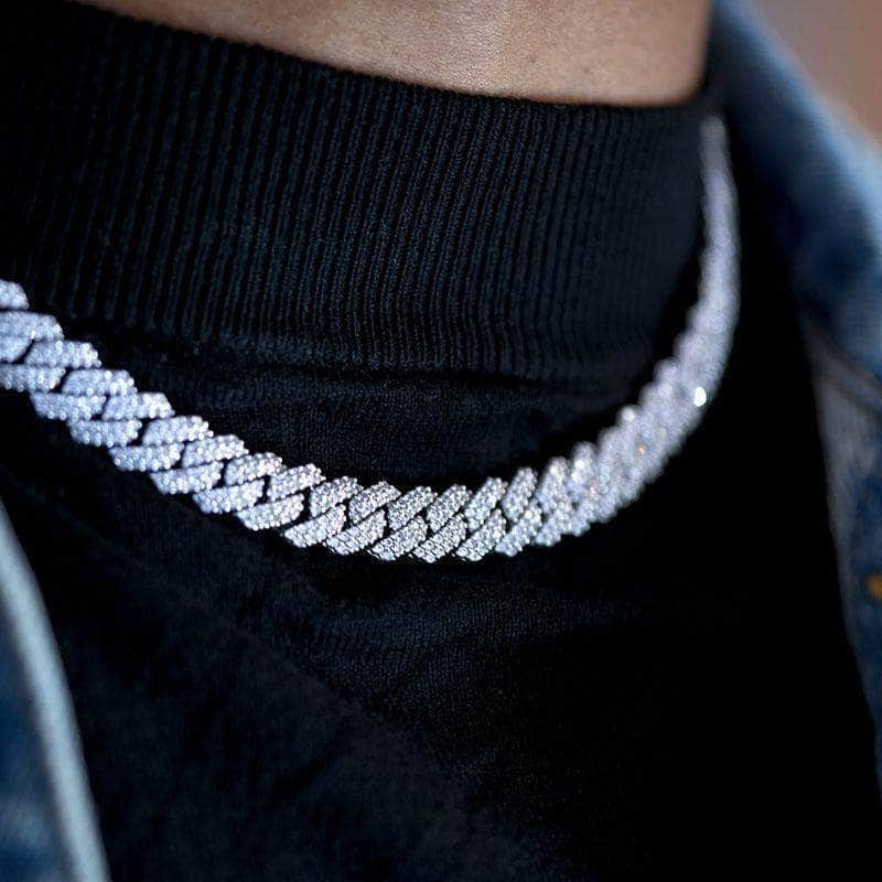 Pres Cuban Link 18" Diamond Prong Cuban Link Choker (10mm) In White Gold