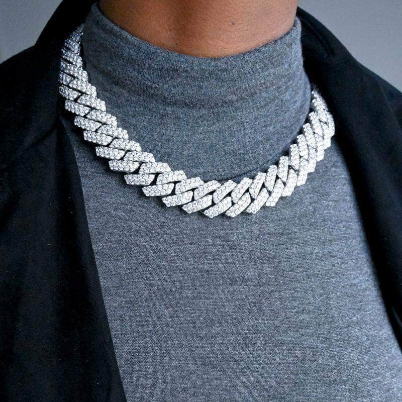 Diamond Prong Cuban Link Chain (19mm) in White Gold Pres