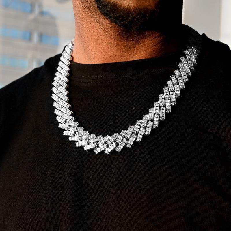 Diamond Prong Squared Baguette Cuban Link Chain (19mm) Pres