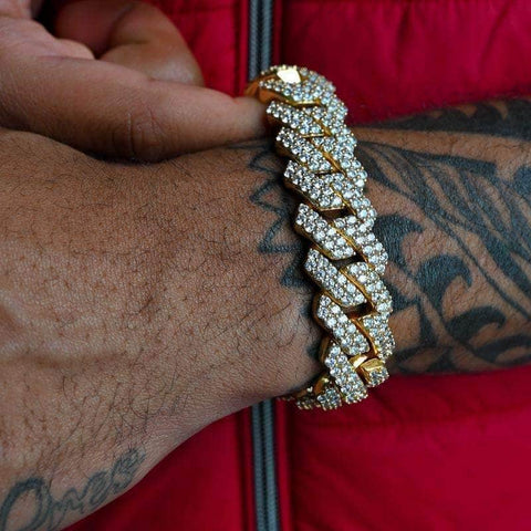 Bracelet à maillons cubains à griffes en diamant (19 mm) en or jaune