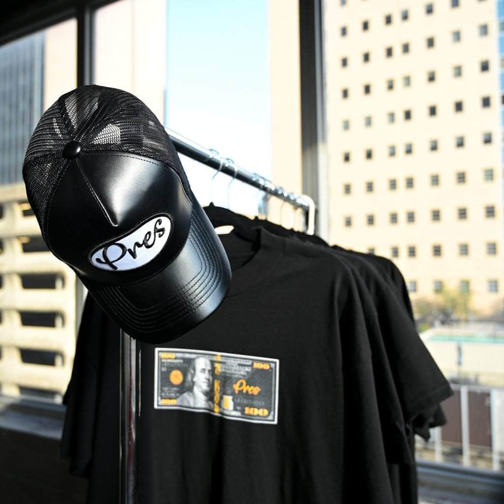 Pres Hat Black Leather Trucker Hat