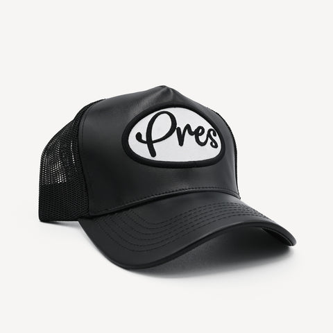 Black Pres Leather Trucker Hat