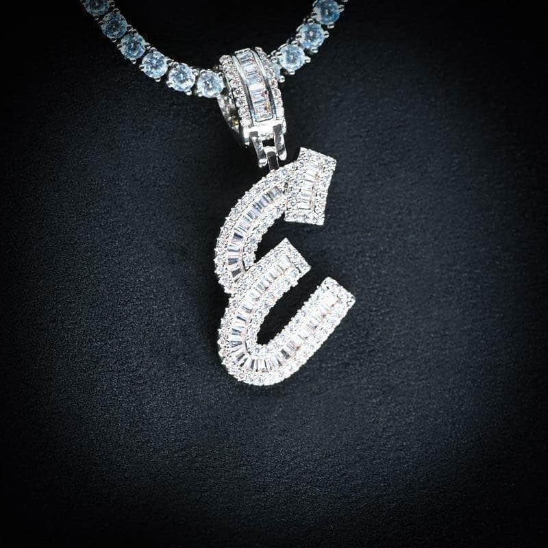 Baguette Diamond Initial Letter Necklace