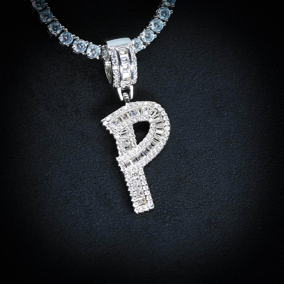 Gold Presidents Diamond Letter Necklace & Tennis Chain