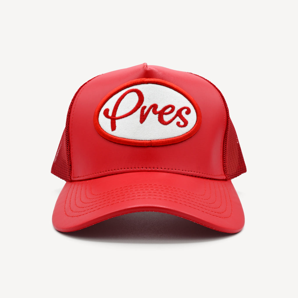 Casquette de camionneur en cuir Pres rouge