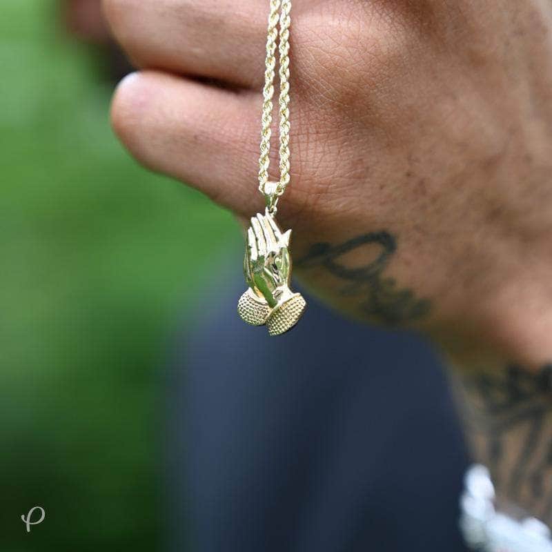 Pres Real Gold Chain 18&quot; Gold 1.5mm Rope Chain 10K Praying Hands