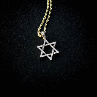 Étoile de David en or diamant 10 carats - Or jaune 10 carats / Chaîne en corde dorée de 18 po, 1,5 mm / SI