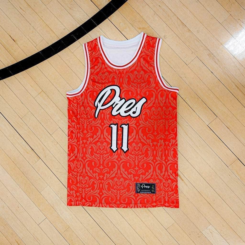 Pres Red / S Gold Pres Basketball Jersey