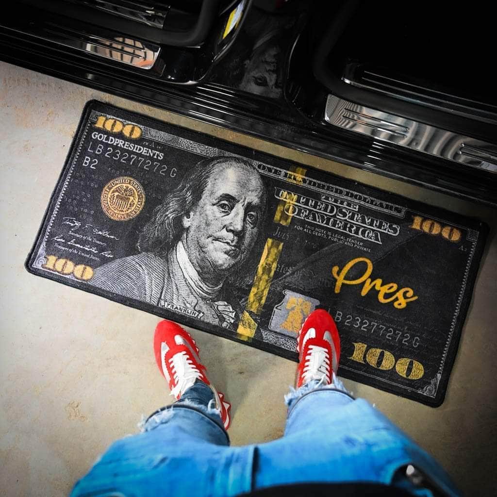 $100 Dollar Bill Black Money Rug | Gold Presidents
