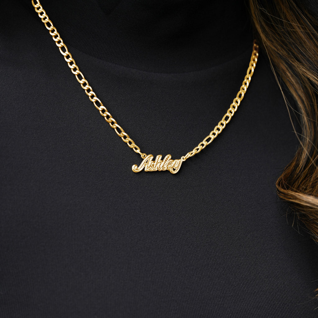 Womens Custom Script Diamond Cut Gold Name Necklace | Gold Presidents