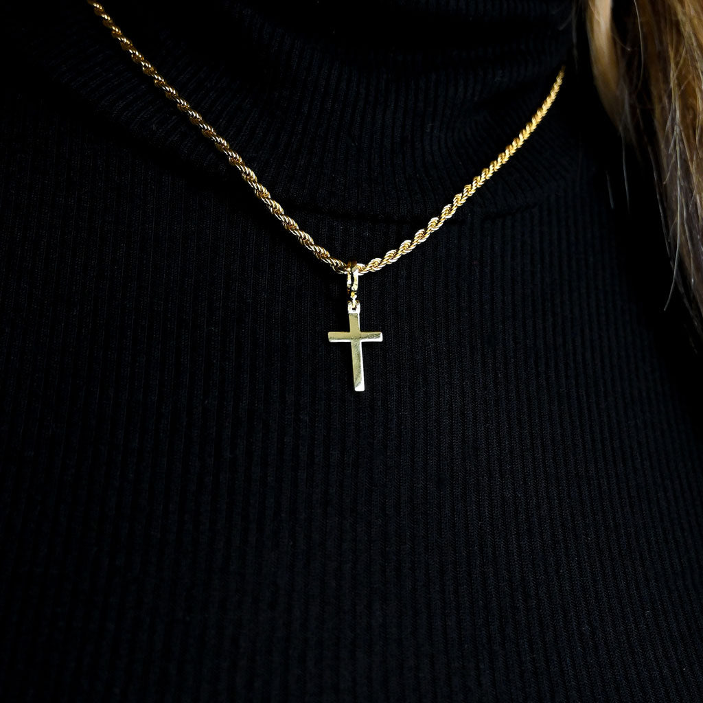Collar de cruz de oro para mujer (mini)